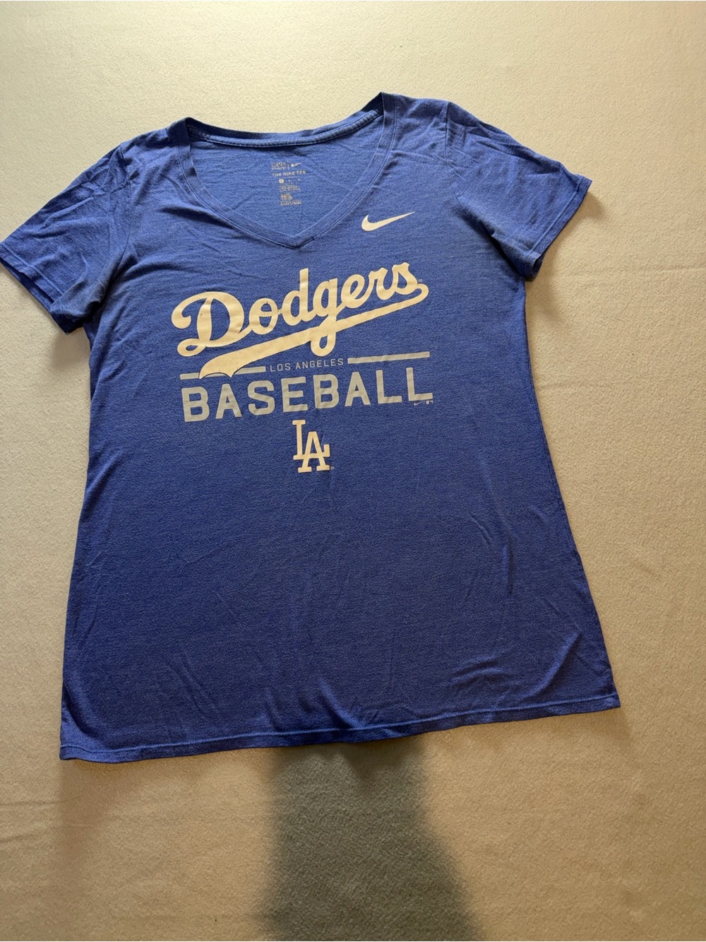 Nike Women's Dodgers Baseball V-Neck Tee in Blue with White Logo